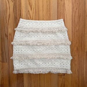 Anthro HD in Paris Cream Linen/Lace Fringe Skirt Size 2